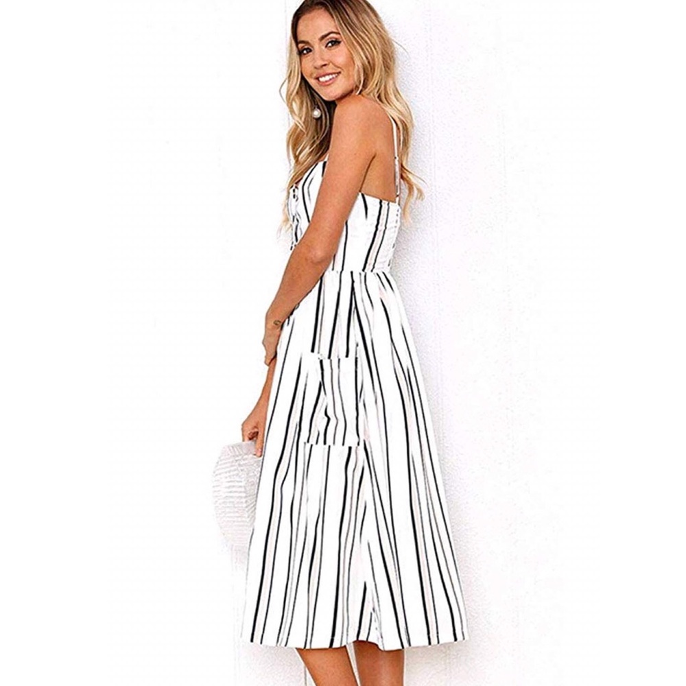 Striped bohemian Midi Dress With Pockets - Picture 3 of 5